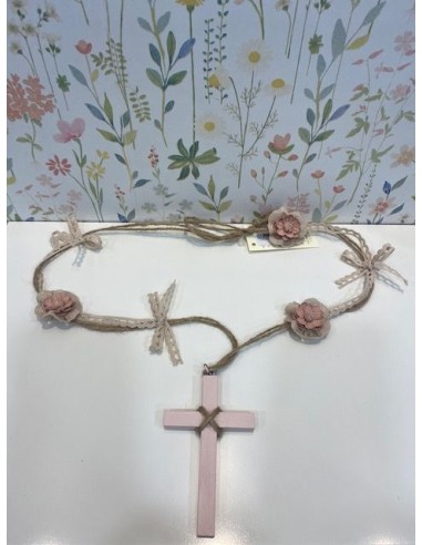 Cruz de Madera Comunión Flores