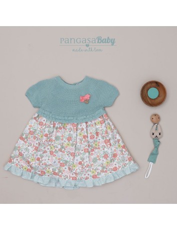 Pangasa vestido bebé colección Flores color verde menta
