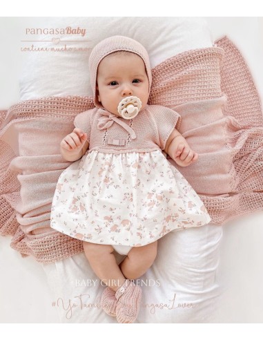 Pangasa vestido bebé colección Rabbit color rosa empolvado