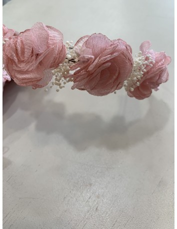 Media Corona 5 Flores tul color rosa empolvado 2