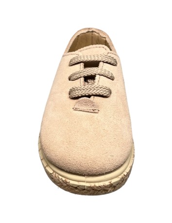 Zapato piel serraje color arena piso en yute 2