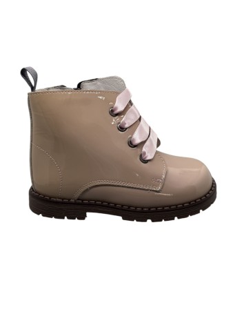 Bota Militar piel Charol rosado con cordones