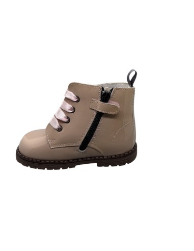 Bota Militar piel Charol rosado con cordones
