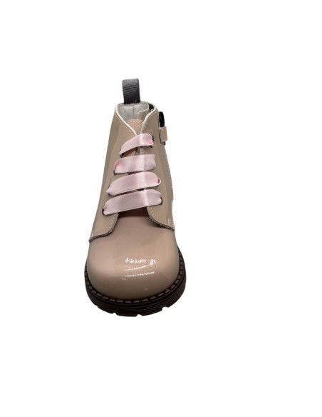 Bota Militar piel Charol rosado con cordones