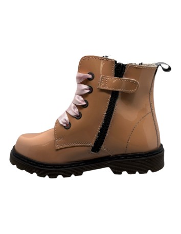 Bota Militar piel Charol Rosa con Cordones 2