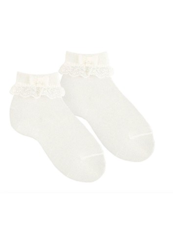 Condor Calcetines ceremonia con puntilla, lazo y perlitas