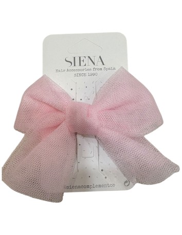 Lazo mediano de tul con clip pico pato  Rosa Bebé