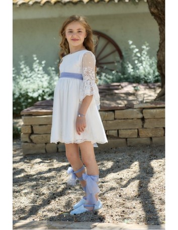 La ormiga Vestido tul bordado Blanco espalda pico