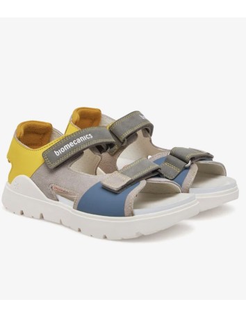 Biomecanics Sandalias Urban piel Serraje Azul y Amarillo
