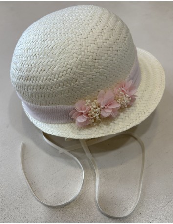 Siena Sombrero con tocado de flores bambula y tul en rosa...