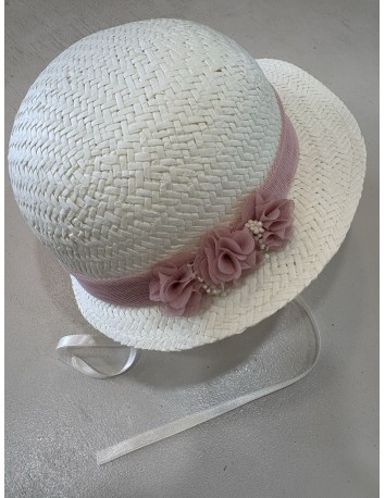 Siena Sombrero con tocado de flores bambula y tul en rosa