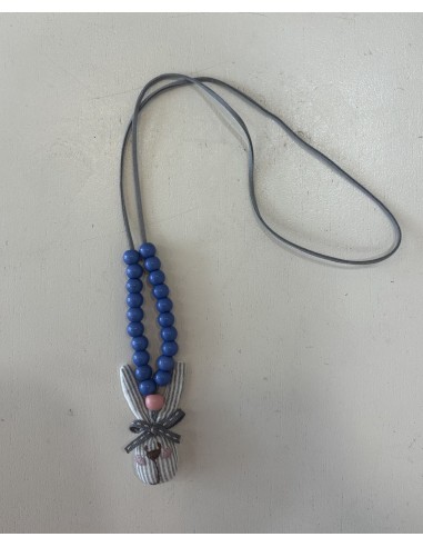 Mon Petit Bonbon Collar Conejo Gris Bolas Azul