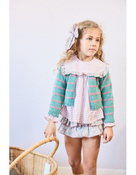 La Martinica colección Viena Chaqueta niña 3/4 rayas rosa-verde