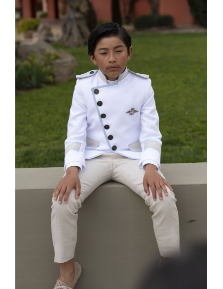 Varones Traje Almirante Mao 3 Piezas Blanco/Arena