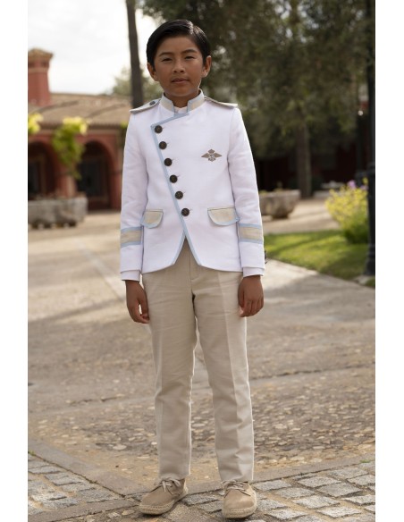 Varones Traje Almirante Mao 3 Piezas Blanco/Arena