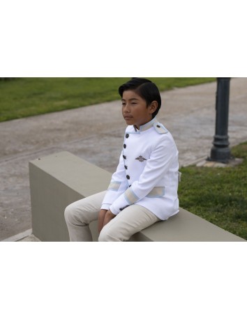 Varones Traje Almirante Mao 3 Piezas Blanco/Arena