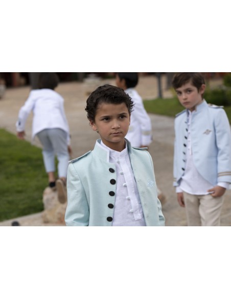 Varones Traje Almirante Mao 3 Piezas Verde/Blanco
