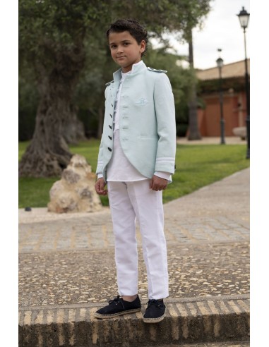 Varones Traje Almirante Mao 3 Piezas Verde/Blanco