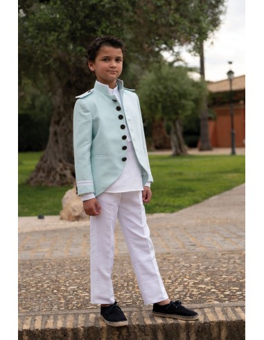 Varones Traje Almirante Mao 3 Piezas Verde/Blanco