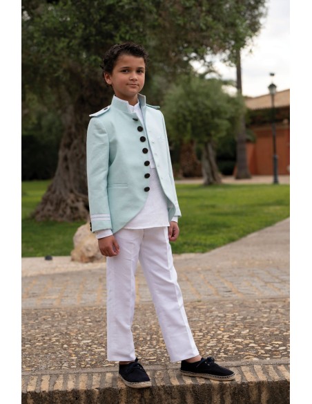 Varones Traje Almirante Mao 3 Piezas Verde/Blanco