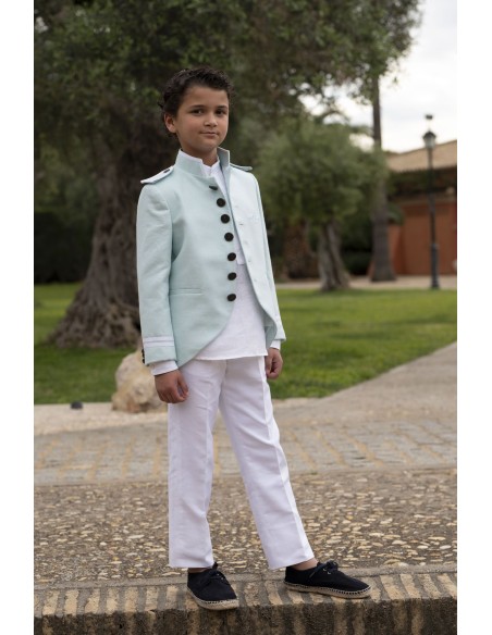 Varones Traje Almirante Mao 3 Piezas Verde/Blanco