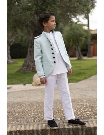 Varones Traje Almirante Mao 3 Piezas Verde/Blanco