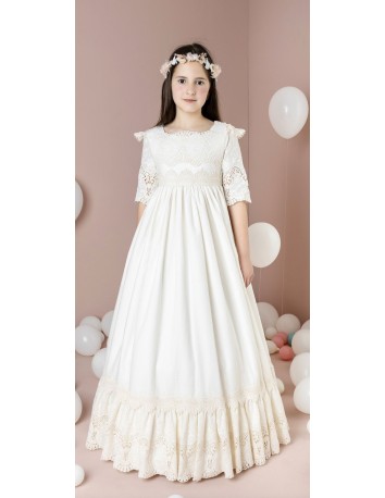 Lilus Vestido Beige Lazo Lino