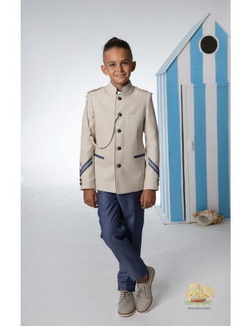 Amalio Rubio Traje Comunión Beige y Azul Azafata
