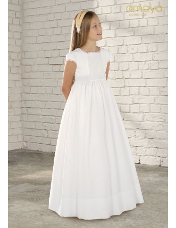 Amaya Vestido Comunión  manga corta con bordado panal