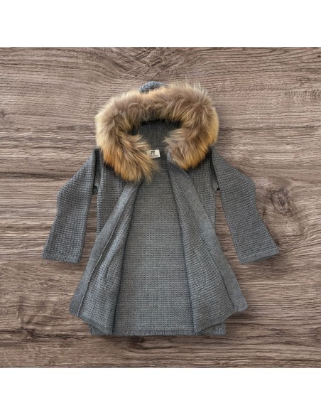 La Martinica Chaqueta larga con capucha de pelo Gris