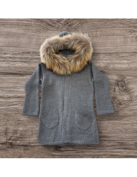 La Martinica Chaqueta larga con capucha de pelo Gris
