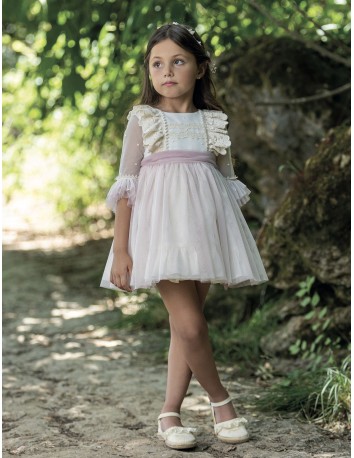 Abuela Tata Vestido Ceremonia Rosa y Beige
