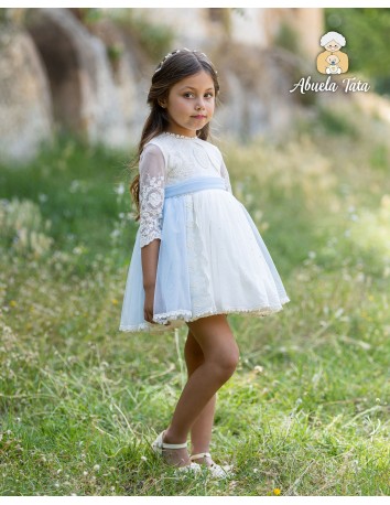 Abuela Tata Vestido Ceremonia  Celeste y Beige