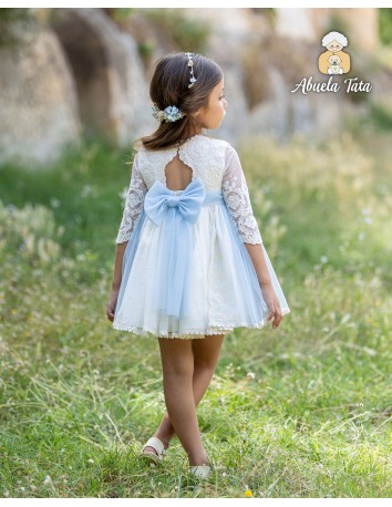 Abuela Tata Vestido Ceremonia  Celeste y Beige 2