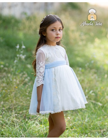 Abuela Tata Vestido Ceremonia  Celeste y Beige
