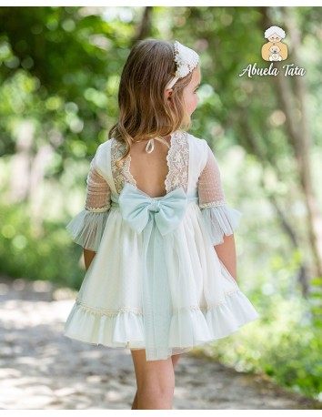 Abuela Tata Vestido Ceremonia  Verde y Beige 2
