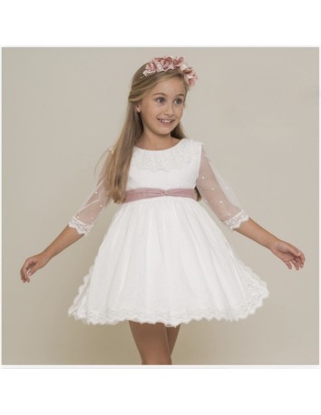 La ormiga Vestido Niña etamin pajarita volante