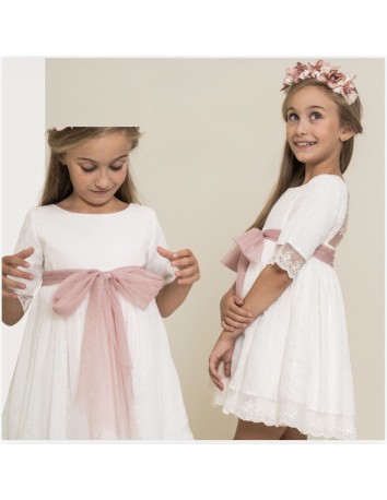 La ormiga Vestido Niña etamin lunar pajarita volante