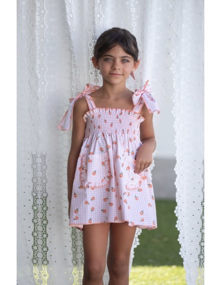 Mon Petit Bonbon colección Vichy-Melocotones Vestido elástico