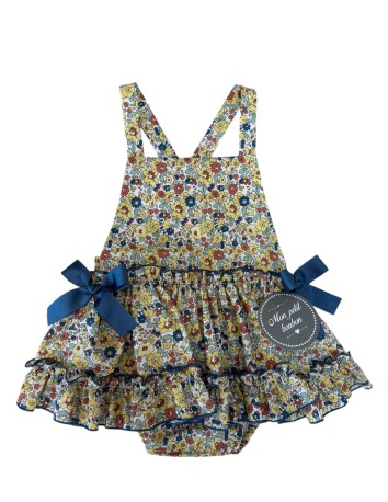 Mon Petit Bonbon Pelele Liberty azul, caldera y  amarillo