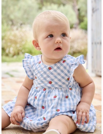 Mayoral  colección Fresas Vestido cuadros celeste