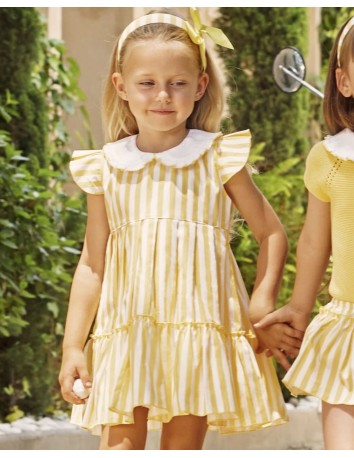 Juliana Bebés Vestido 2 volantes rayas amarillo