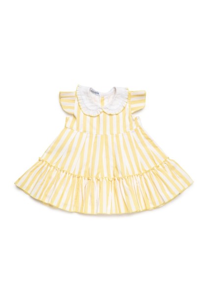 Juliana Bebés Vestido 2 volantes rayas amarillo