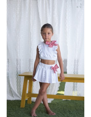 Mon Petit Bonbon  Conjunto niña Top+Falda/pantalón blanco 2