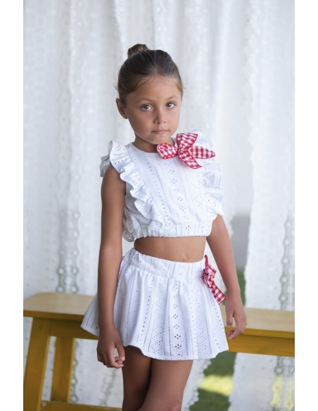 Mon Petit Bonbon  Conjunto niña Top+Falda/pantalón blanco
