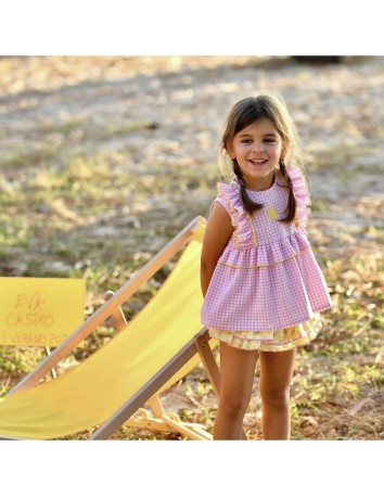 Eva Castro colección Vichy Rosa y Amarillo Blusón + Braguita