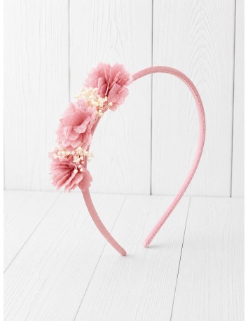 Siena Diadema Satén 3 flores minis Rosa Empolvado