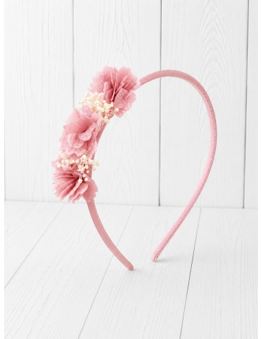 Siena Diadema Satén 3 flores minis Rosa Empolvado