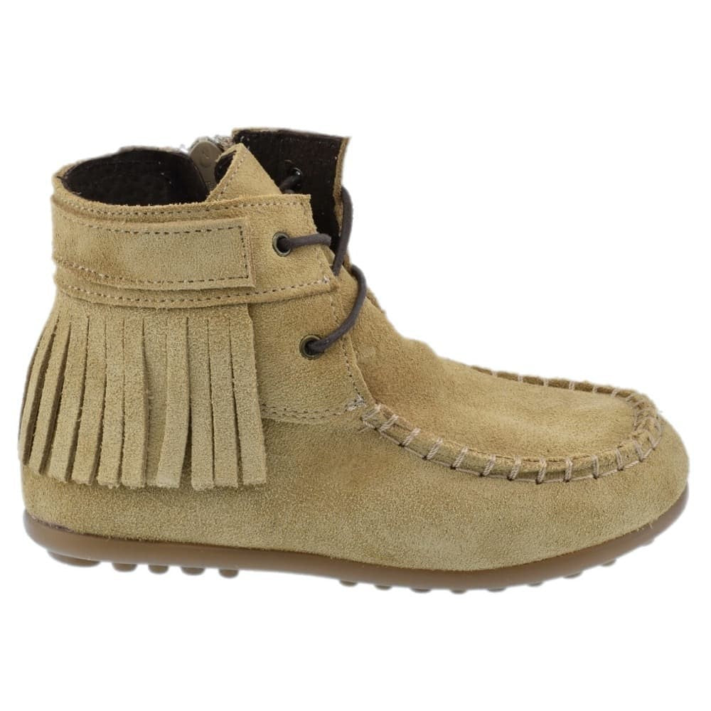 Guxs Botin Mohicana en piel serraje con flecos color arena