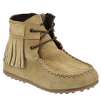Guxs Botin Mohicana en piel serraje con flecos color arena